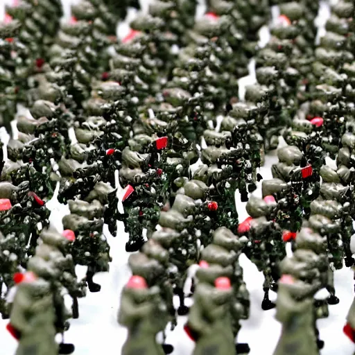 Image similar to army of toy soldiers on Christmas causing mayham and shooting guns towards