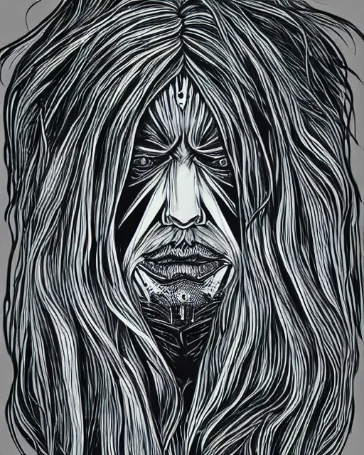 Image similar to a monsterous chtulu is haunting the dream of a man with long white hair, symmetrical, acryl on canvas, vector