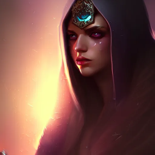 Image similar to dark sorceress full view, highly detailed, wlop style, artstation, concept art, soft light, sharp focus, illustration, character design