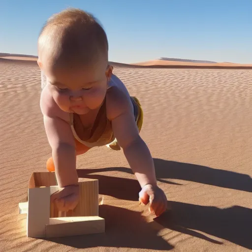 Prompt: babyschema shape building in the dessert