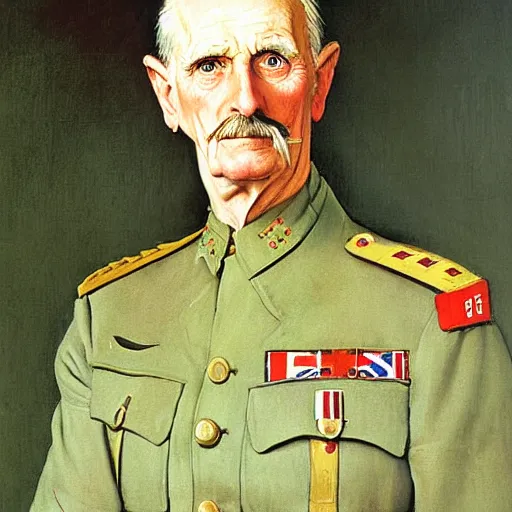 Prompt: a portrait painting of Field Marshal Bernard Law Montgomery. Painted by Norman Rockwell