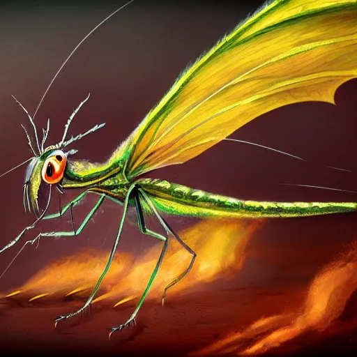 Image similar to beautiful mosquito with dragon wings and tail | macro | trending on artstation