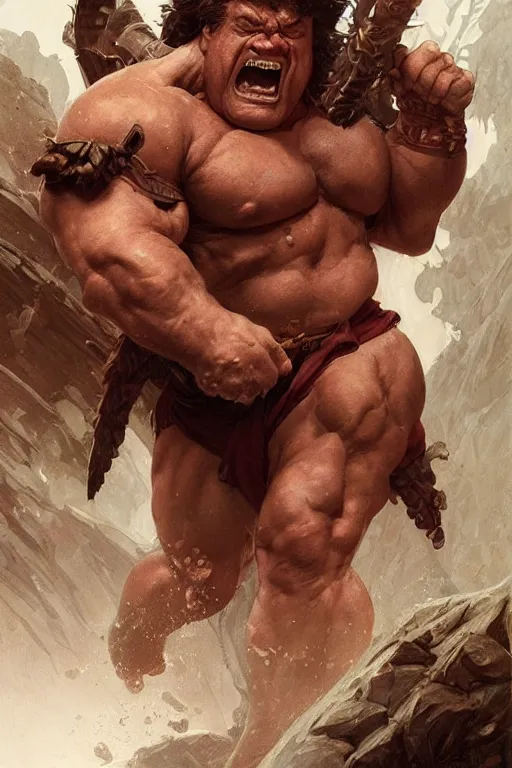 Image similar to hulking herculean barbarian danny devito, masterpiece, intricate, elegant, highly detailed, digital painting, artstation, concept art, smooth, sharp focus, illustration, art by artgerm and greg rutkowski and alphonse mucha and uang guangjian and gil elvgren and sachin teng, symmetry!!