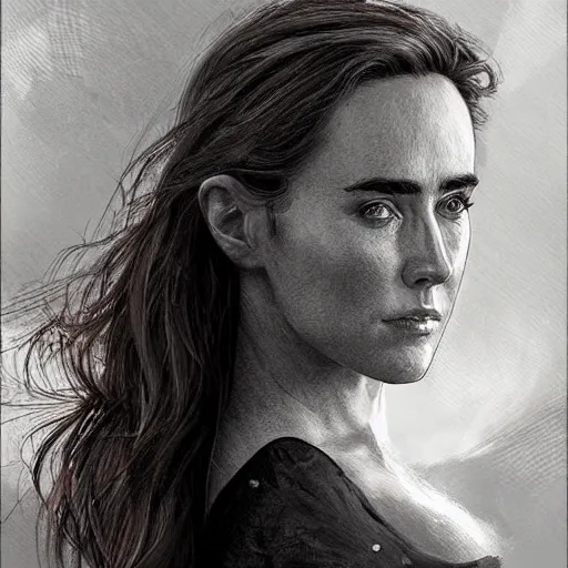 Image similar to an offspring of jennifer connelly and hugh jackman, treading artist on artstation