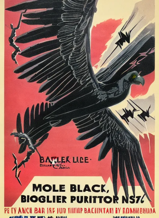 Image similar to balck Vulture with one lightning bolts in 1940s propaganda poster