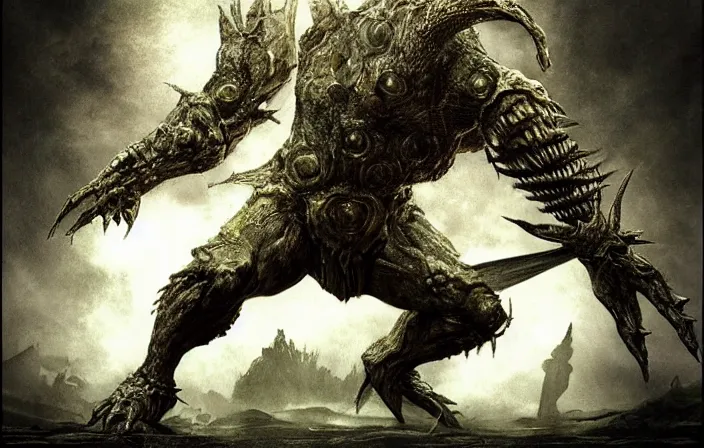 Prompt: elden ring, dark souls, strong humanoid turtle monster, massive bony spikes, photorealistic, grimdark, gruesome, full height, front view, golden ratio