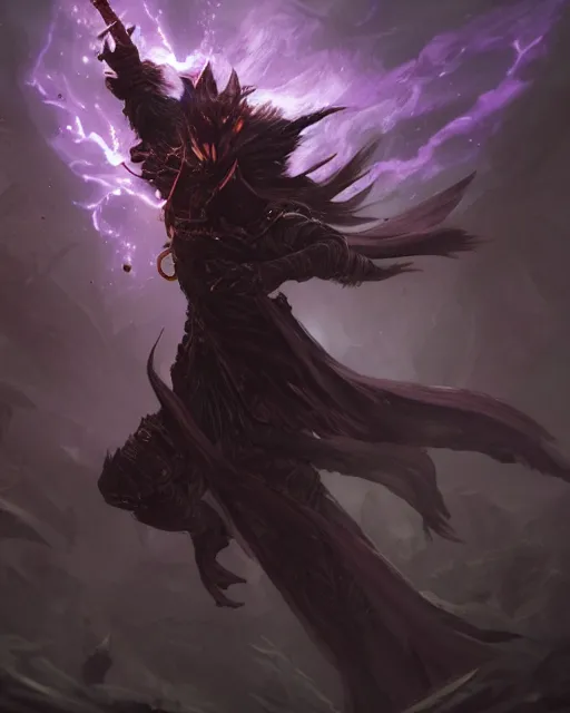 Image similar to Dark Fox mage, spell, lightning, Nekro, magic the gathering artwork, D&D, fantasy, cinematic lighting, centered, symmetrical, highly detailed, digital painting, artstation, concept art, smooth, sharp focus, illustration, volumetric lighting, epic Composition, 8k, art by Akihiko Yoshida and Greg Rutkowski and Craig Mullins, oil painting, cgsociety