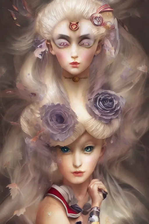 Image similar to a portrait of a sailor moon by natalie shau, naoto hattori, jacqueline e and bastien lecouffe deharme, trending on artstation, artstationhd, artstationhq, unreal engine, 4 k, 8 k