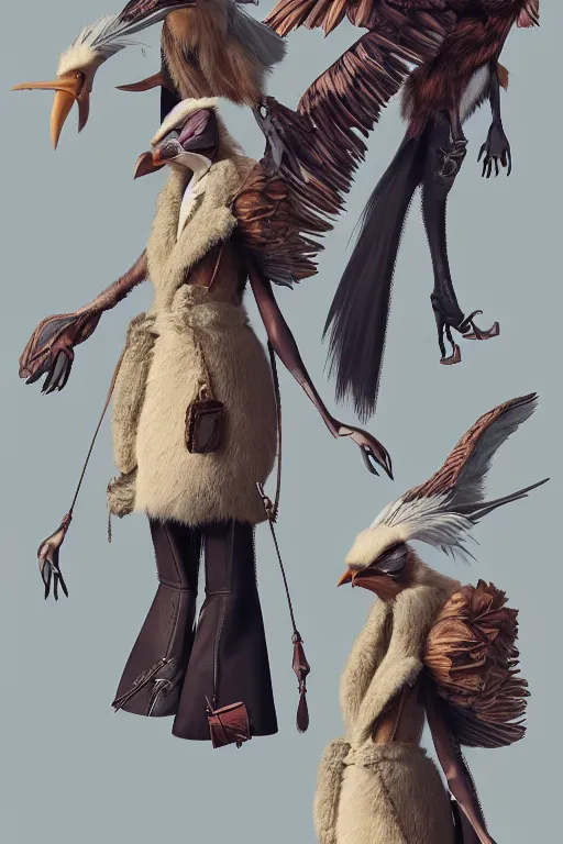 Image similar to Fashionable Anthropomorphic bird concept art by Jason Chan and Willian Murai, 8k, unreal engine