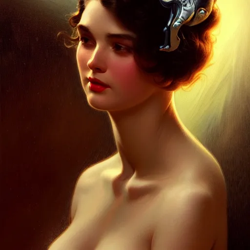 Image similar to head and shoulders Portrait of Albedo, dark fantasy, medium shot, intricate, elegant, highly detailed, digital painting, volumetric light, artstation, concept art, smooth, sharp focus, illustration, art by Gil Elvgren and Greg Rutkowski and Alphonse Mucha