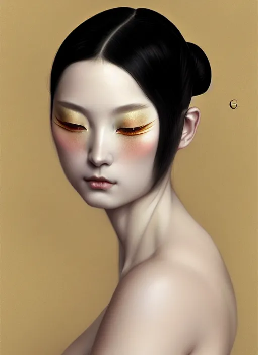 Image similar to organic seductive Geisha, pearlescent skin, diffuse lighting, fantasy, intricate, elegant, highly detailed, lifelike, photorealistic, digital painting, artstation, illustration, concept art, different full body view, smooth, sharp focus, art by John Collier and Albert Aublet and Leonardo da vinci and Krenz Cushart and Artem Demura and Alphonse Mucha