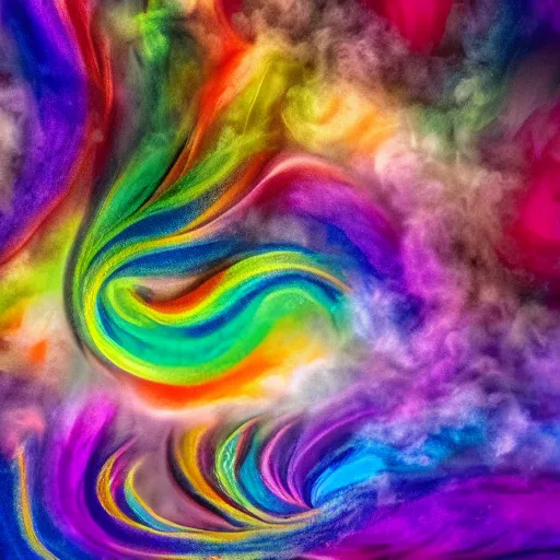 Image similar to multi color smoke with the outstretched ribbed wings of a fairytale dragon, billowy, 8 k, 4 k