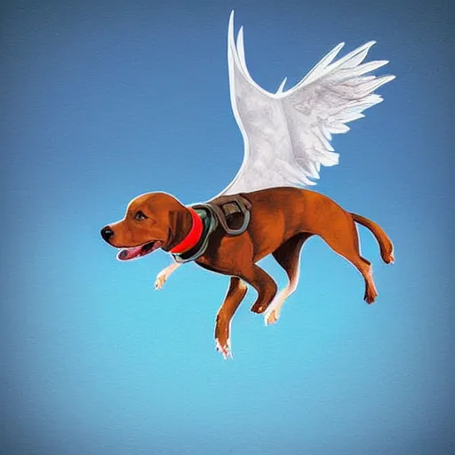 Image similar to flying dog with propeller, digital art, highly detailed