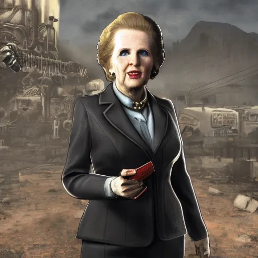 Prompt: portrait of margaret thatcher in fallout new vegas, gaming, detailed, 4k