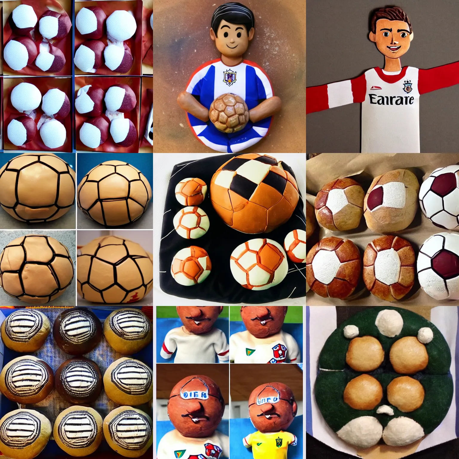 Prompt: soccer player ronaldo! 7 made of! portuguese sweet bread! dough!