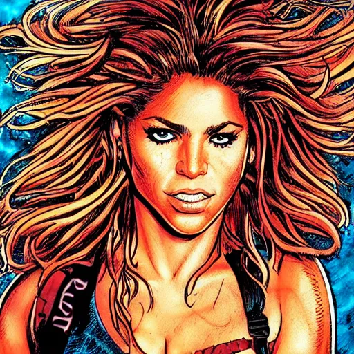 Image similar to portrait of shakira in the style of marc silvestri comic book cover art