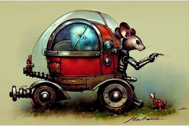 Image similar to adventurer ( ( ( ( ( 1 9 5 0 s retro future robot mouse wagon home. muted colors. ) ) ) ) ) by jean baptiste monge!!!!!!!!!!!!!!!!!!!!!!!!! chrome red