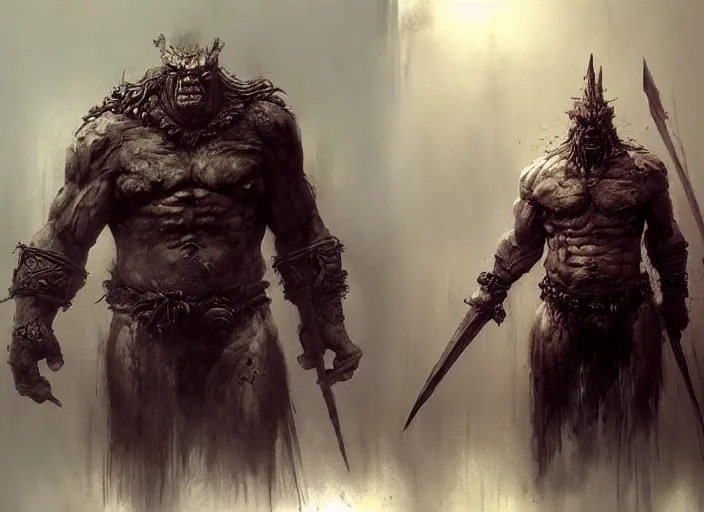 Image similar to feral orc chieftain concept, beksinski, ruan jia, the hobbit orc concept, dark soul concept