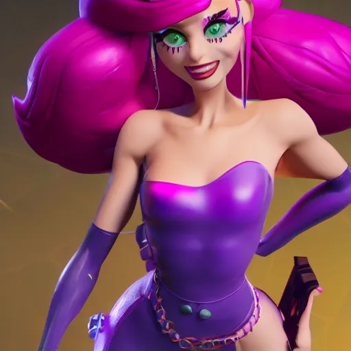 Image similar to still of pretty Jinx (Arcane) in KDA More music video. 3d render, octane render, game art, realistic, highly detailed, trending on artstation, 4k, trending on artstation, pixar, cgsociety, unreal engine 5, redshift render, trending on artstation, blender, behance, cg