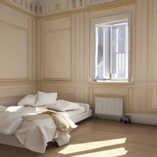 Image similar to cream - colored room, vanilla - colored lighting, soft golden light, marble room, marble slabs, bare room, empty room, studio room, window to night time, night time, warm lighting inside, art by artgerm