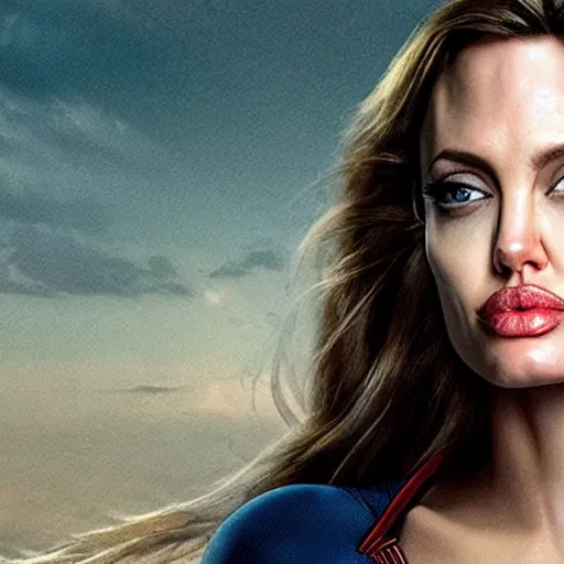 Image similar to an amazing award winning photo of angelina jolie as supergirl