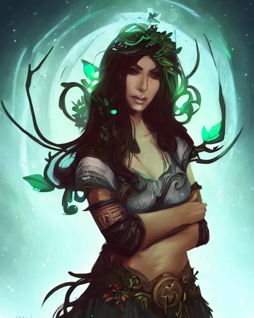 Prompt: a beautiful female druid, by Fernanda Suarez and ross tran