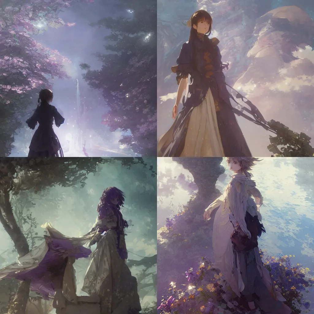 Image similar to female violet evergarden anime, intricate, sharp focus, illustration, highly detailed, digital painting, concept art, matte, art by ruan jia and wlop and greg rutkowski, masterpiece