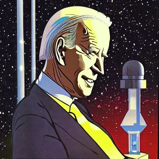 Prompt: joe biden kidnapped by alien and used as testing subject for weird experiments, illustration, full color, art by de chirico,