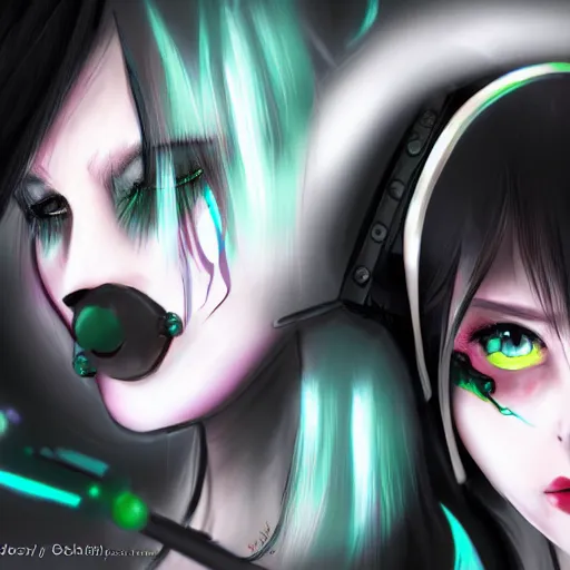 Image similar to A beautiful portrait of a futuristic cybergoth girl, pixiv