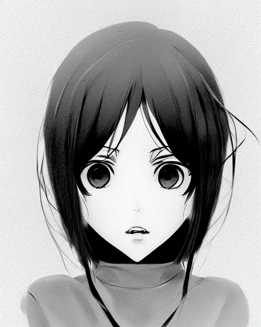 Image similar to portrait of cute girl, illustration concept art, anime, manga, pencil sketch, black and white trending pixiv fanbox, art by ilya kuvshinov and ghibli