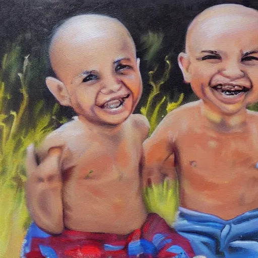 Prompt: francesca filomena's painting of 2 cute little happy brothers in south africa