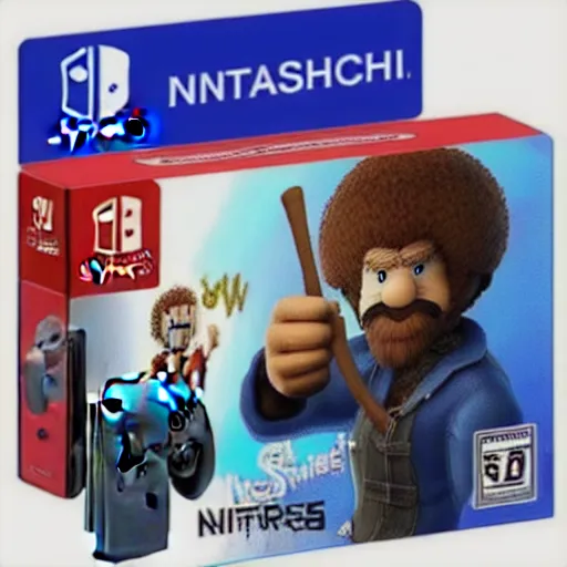 Image similar to Bob Ross as a Super Smash bros ultimate character, Nintendo switch