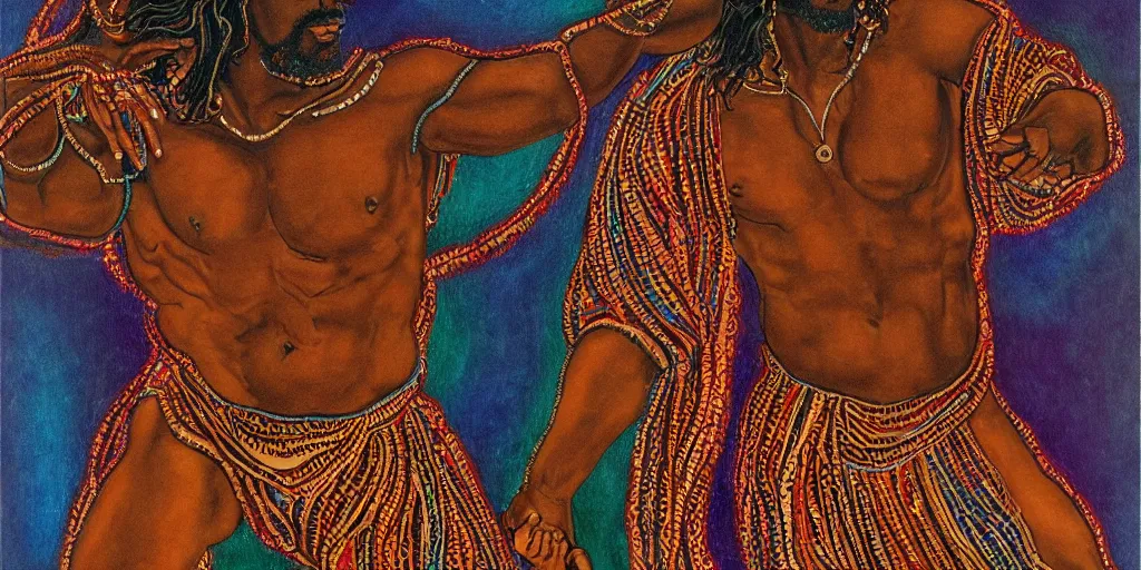 Image similar to an abstract spiritual background, portrait of a virile dark - skinned greek god dancing. 2 4 mm, photorealistic, muted color scheme, directed by mati klarwein