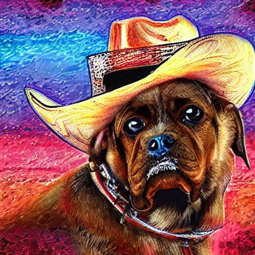 Image similar to a cute dog wearing a cowboy hat, deep dream