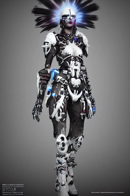 Image similar to white cyborg fashion shot, maasai punk warriors, fractal decorations, unreal engine, trending on artstation,