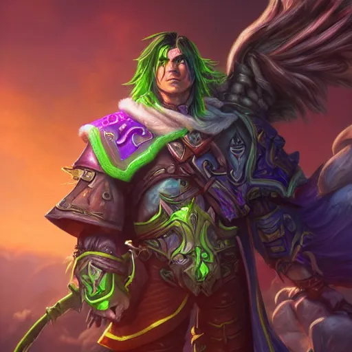 Image similar to varian wrynn possessed by guldan, fel infusion, worlf of warcraft, dmitry prozorov style, artstation, extremely detailed, 8 k, high quality, beatufil painting