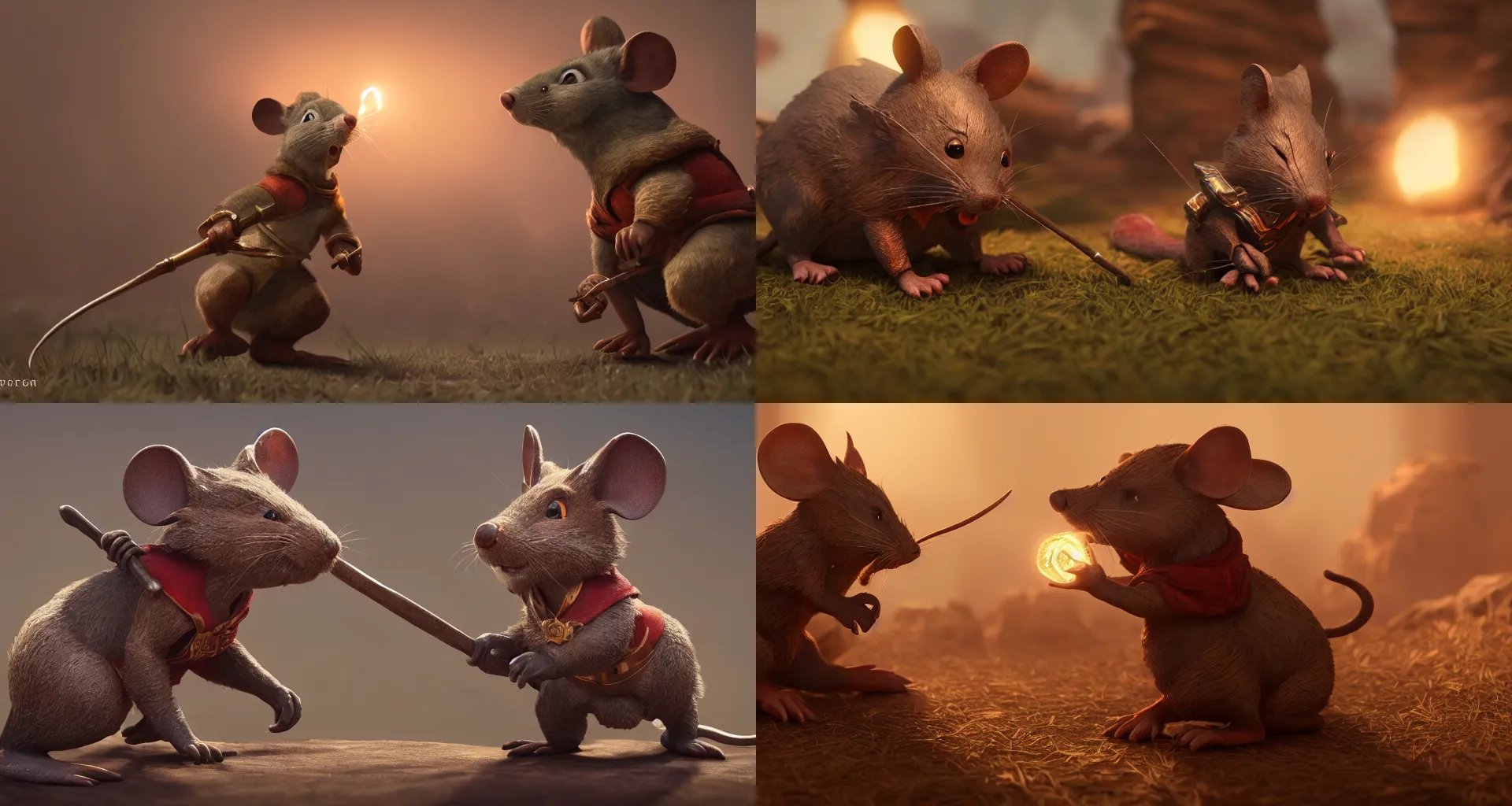 Prompt: A warrior mouse from redwall, stunning photo, cinematic lighting, perfect composition, 8K, ultra-detailed , Trending on artstation, Octane render, Unreal Engine, highly detailed,