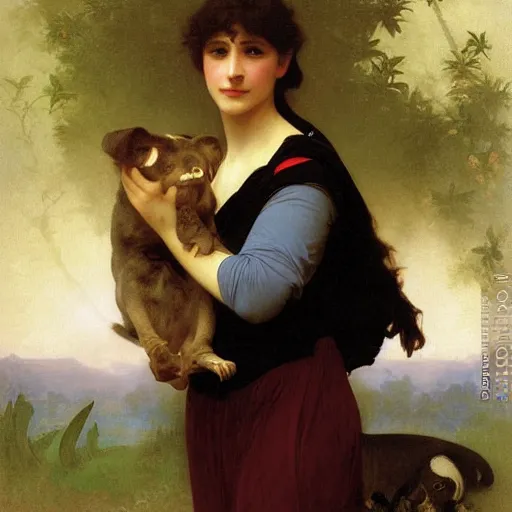 Prompt: portrait of a woman and her giant monster pet, by william - adolphe bouguereau