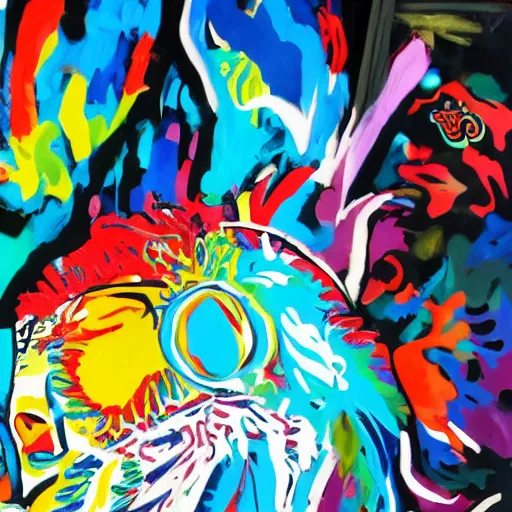 Prompt: psychedelic eagle, close up, vibrant colours, acid trip, basquiat, 4 k