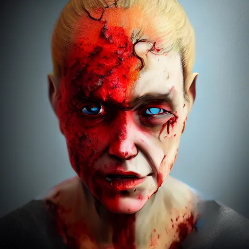 Image similar to Portrait of a Zombie woman, concept art, ultra realism, photo realistic, cgsociety, octane render, artstationHD, artstationHQ, unreal engine, 4k, 8k