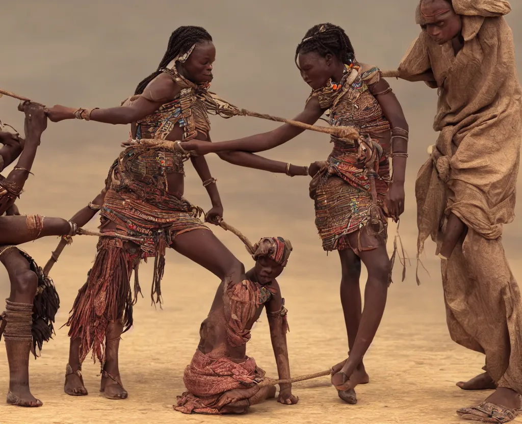 Image similar to a young african tribal woman being flogged by some britisher on a public stage, ultra realistic photography, intricate details, eerie, highly detailed, photorealistic, octane render, 8 k, unreal engine