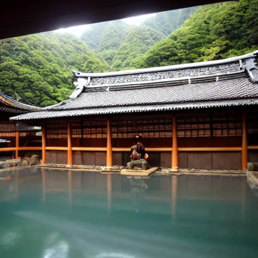 Image similar to a photo of a traditional onsen, high detail,