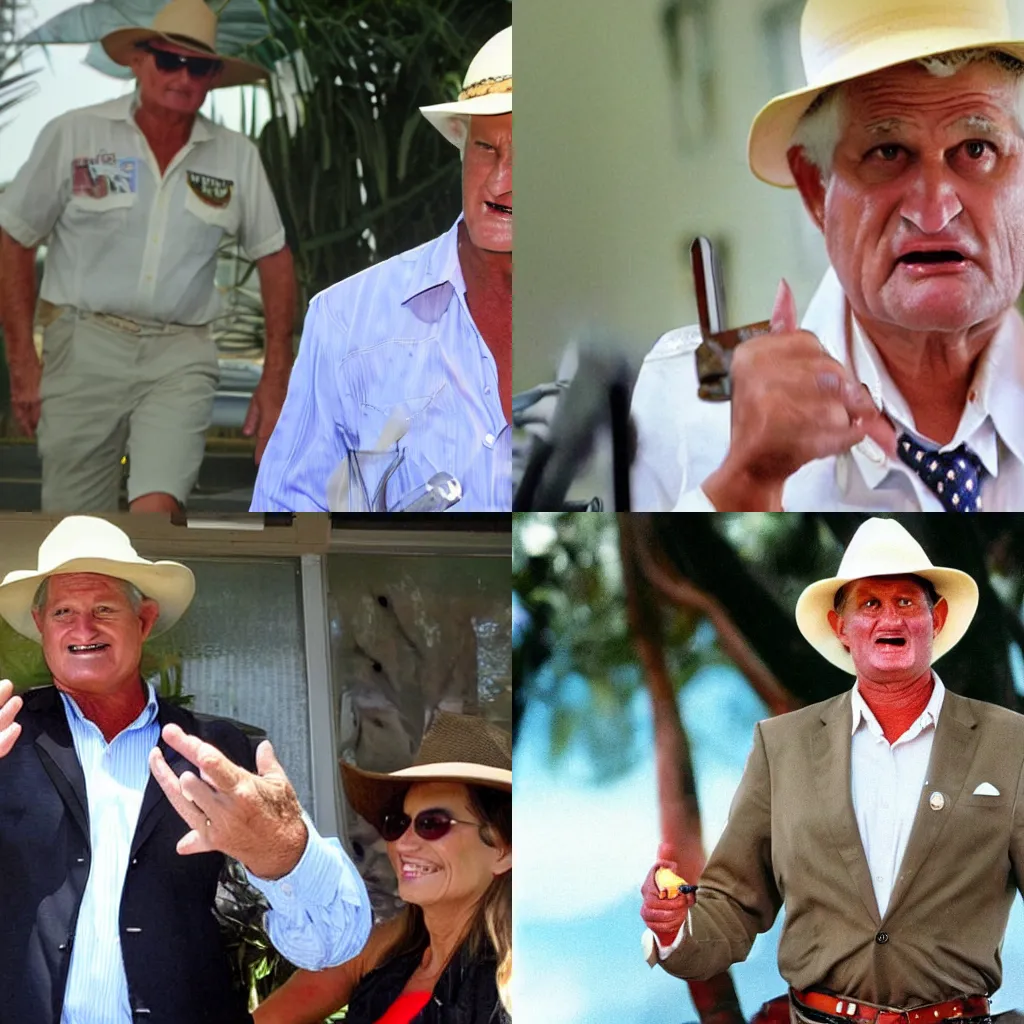 Prompt: Bob Katter the Australian politician as Crocodile Dundee