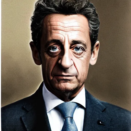 Prompt: hyper realistic and detailed portrait photo of Nicolas Sarkozy, by Annie Leibovitz, photorealism textured