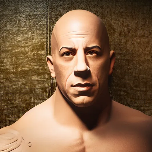 Image similar to animatronic Vin Diesel, exposed wires, photo, Stan Winston studios, detailed, 4k
