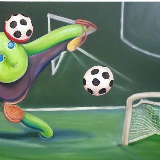 Prompt: photo - realistic painting of octopus plying soccer