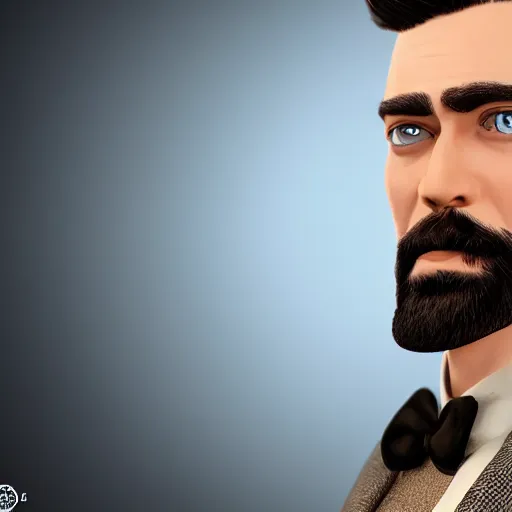 Image similar to a highly detailed portrait of a man, with a brown short beard and hair, blue eyes, wearing a tuxedo, artstation, deviantart, professional, octane render