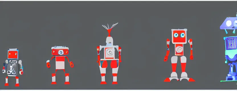 Image similar to an evolution diagram from left to right of robots, 8 k, hyper realistic.
