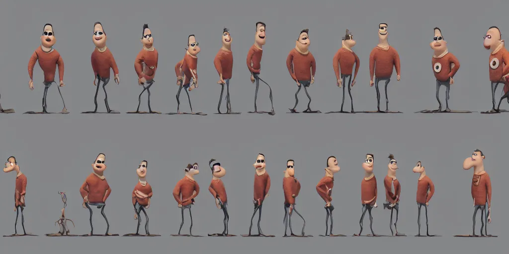 Image similar to character design, front and side elevation, by pixar studios, 8 k