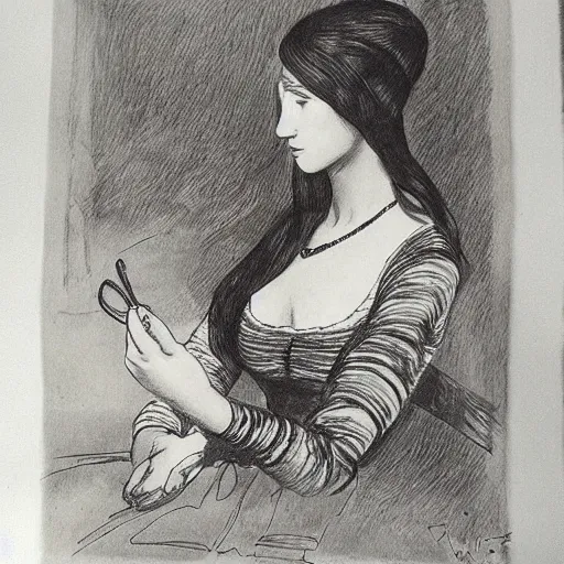 Image similar to ink drawing what portrait of a lady 1 8 years old, with lunch